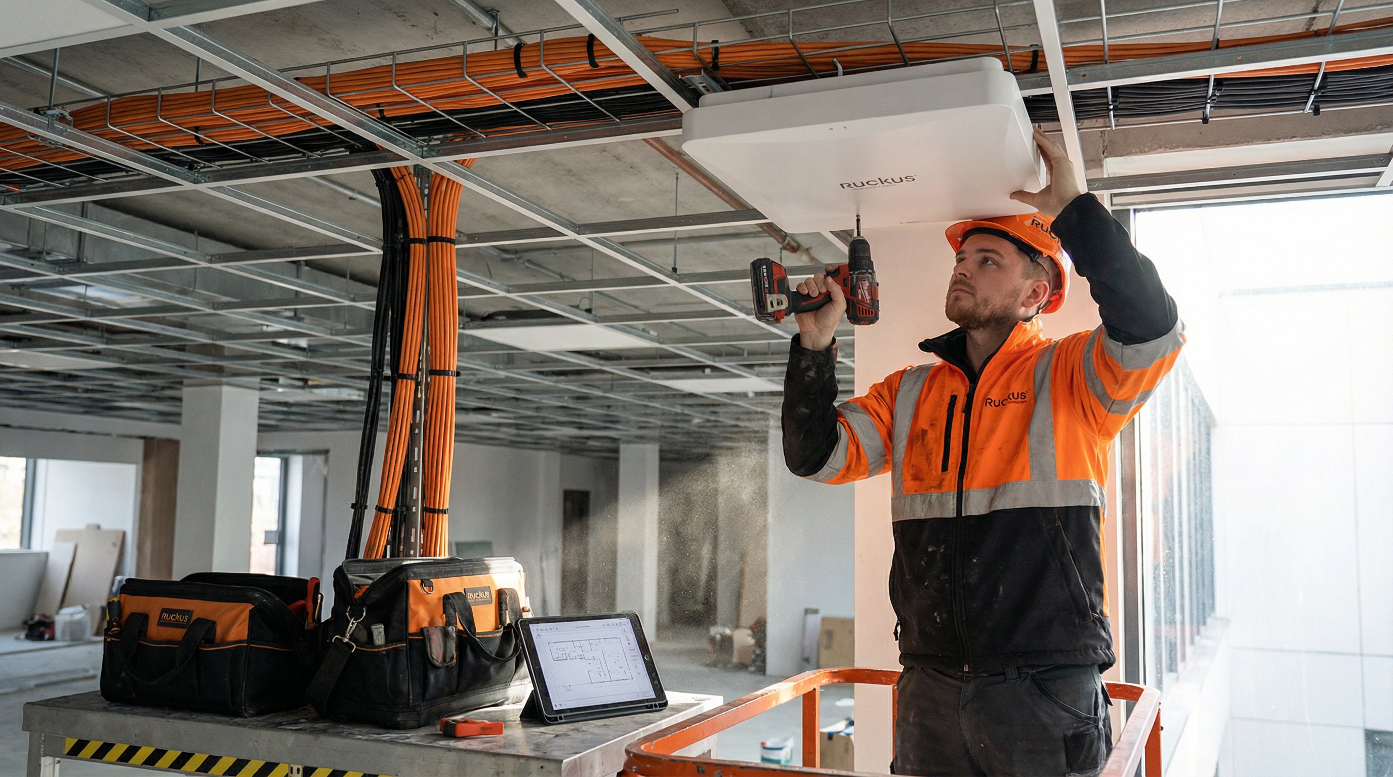 Instalação de cabeamento industrial em fábrica